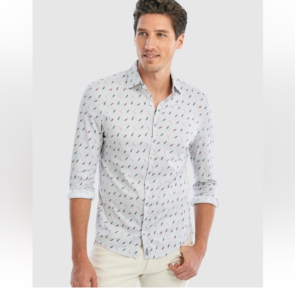Johnnie-O Ruskin Featherweight Button Up Shirt Light Gray Size M (T-1)